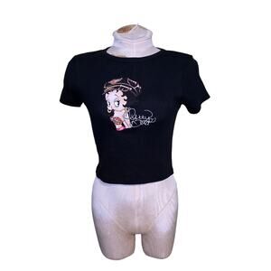 Spencers Betty Boop Biker Club Crop T Shirt Size Medium NWT‎